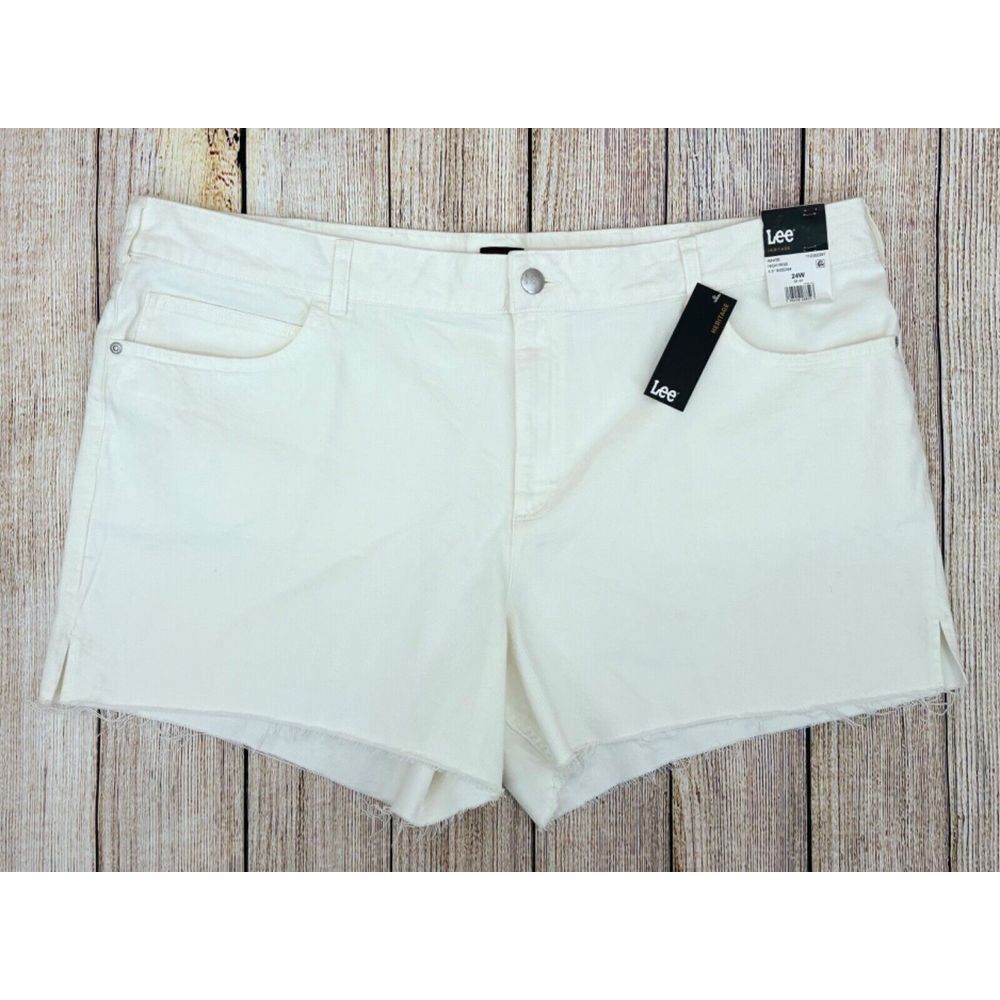 Lee Jean Cut‎ Off Denim Shorts Women's Plus Size 24W White Denim Heritage NEW